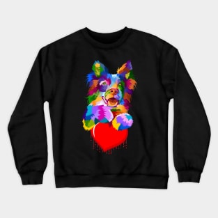 Colorful Dog Hugging Dripping Heart. Crewneck Sweatshirt